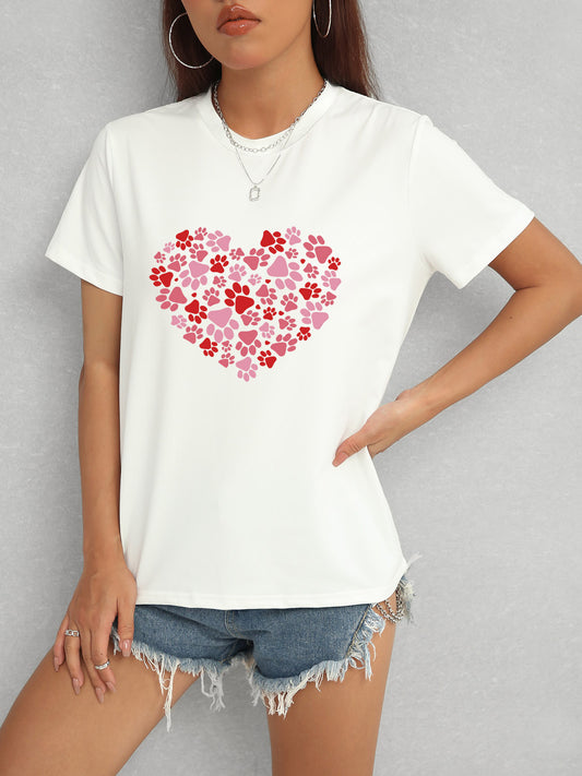 Women Heart Round Neck Short Sleeve T-Shirt