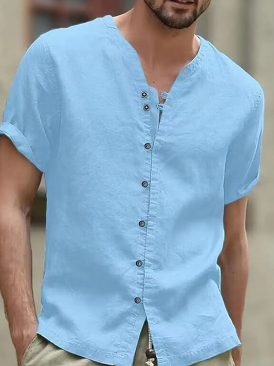 Men's Full Size Casual Linen Button-Down Short Sleeve Shirt Plus Size NicholesGifts