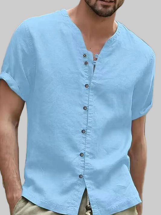 Men's Full Size Casual Linen Button-Down Short Sleeve Shirt Plus Size nicholesgifts