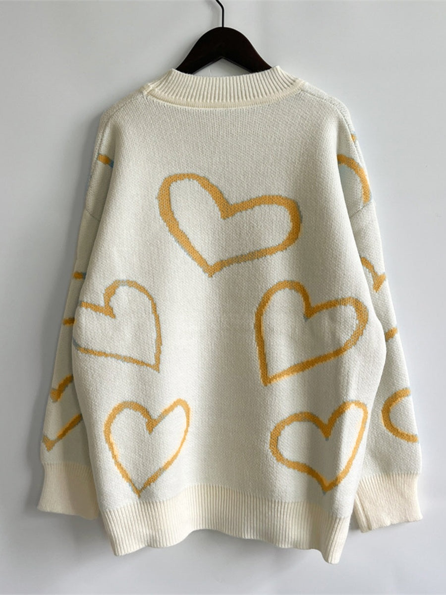 Heart Pattern Long Sleeve Sweater Trendsi