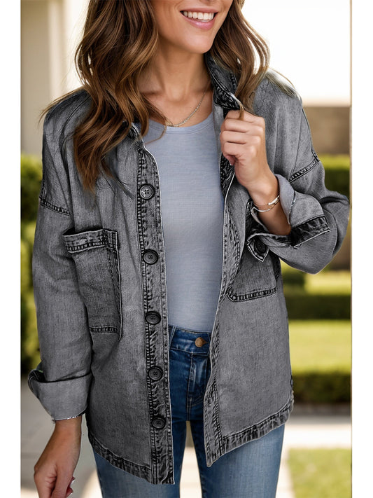 NicholesGifts Women Button Up Long Sleeve Denim Jacket NicholesGifts