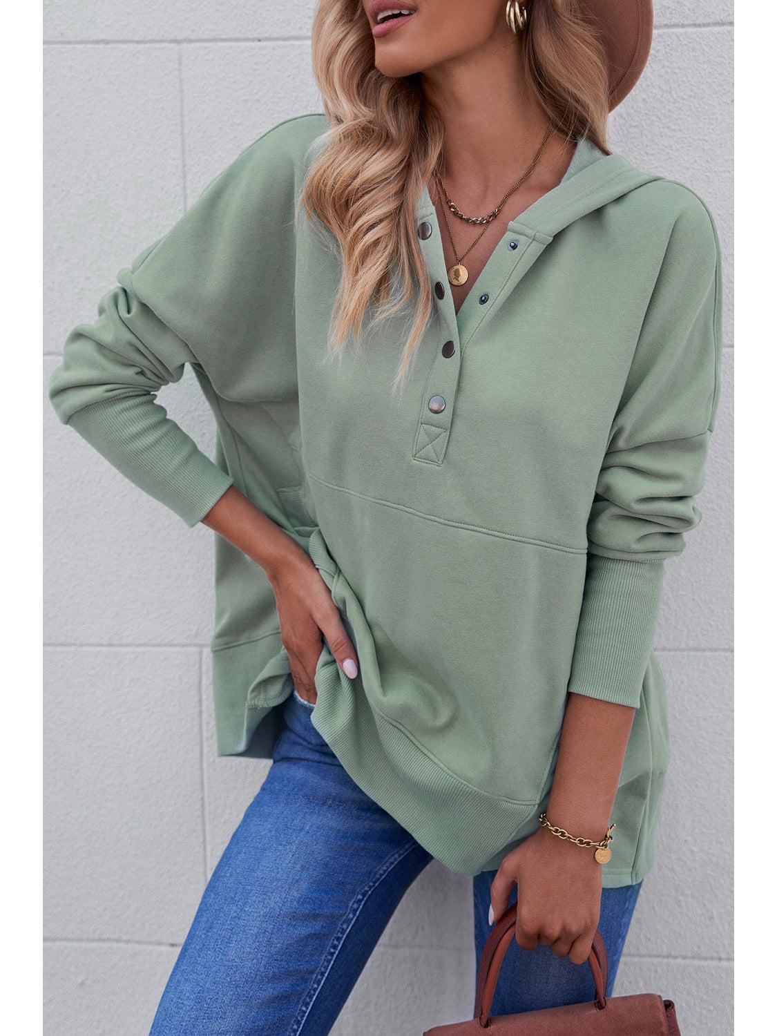NicholesGifts Women Quarter-Snap Dropped Shoulder Hoodie NicholesGifts