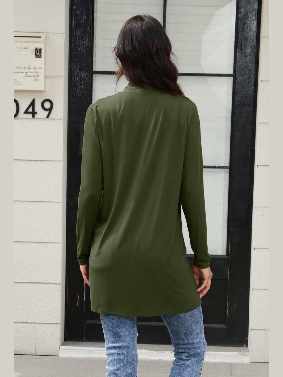 NicholesGifts Women Basic Bae Full Size Open Front Long Sleeve Cardigan with Pockets