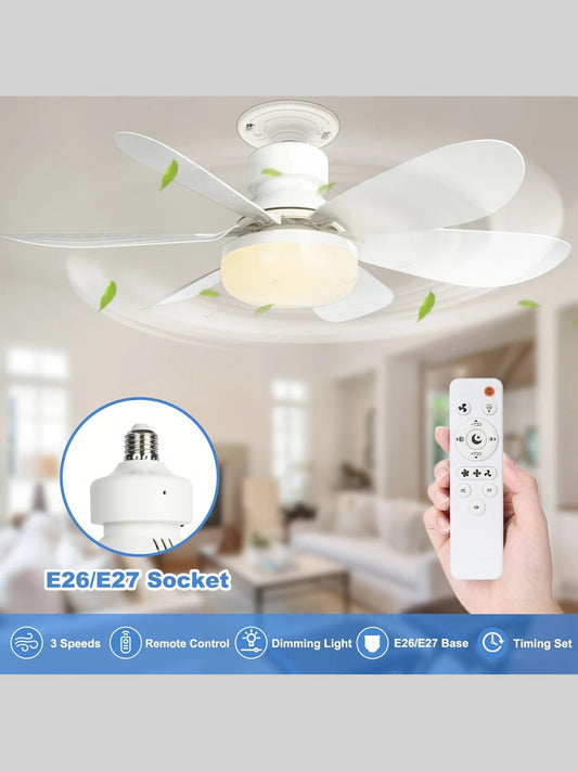 Compact 20.5" Remote-Controlled Socket Fan Light with LED - Perfect for Kitchen, Bedroom, and Small Rooms!