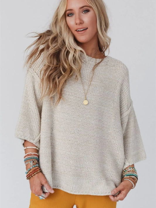 Round Neck Oversized Knit Top with Relaxed Fit Trendsi