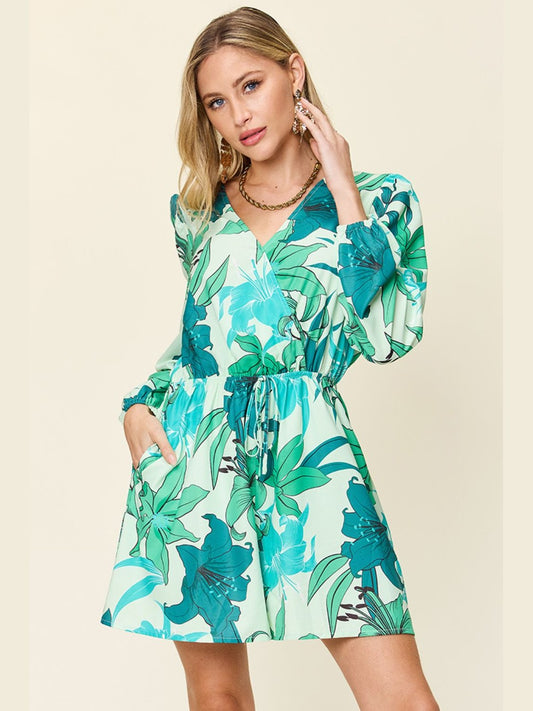 Double Take Full Size Floral Long Sleeve Romper with Pockets NicholesGifts