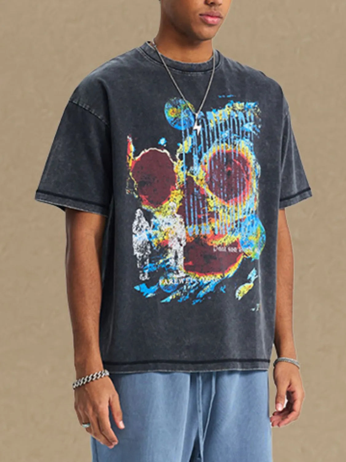 Men's Graphic Round Neck Half Sleeve T-Shirt Trendsi
