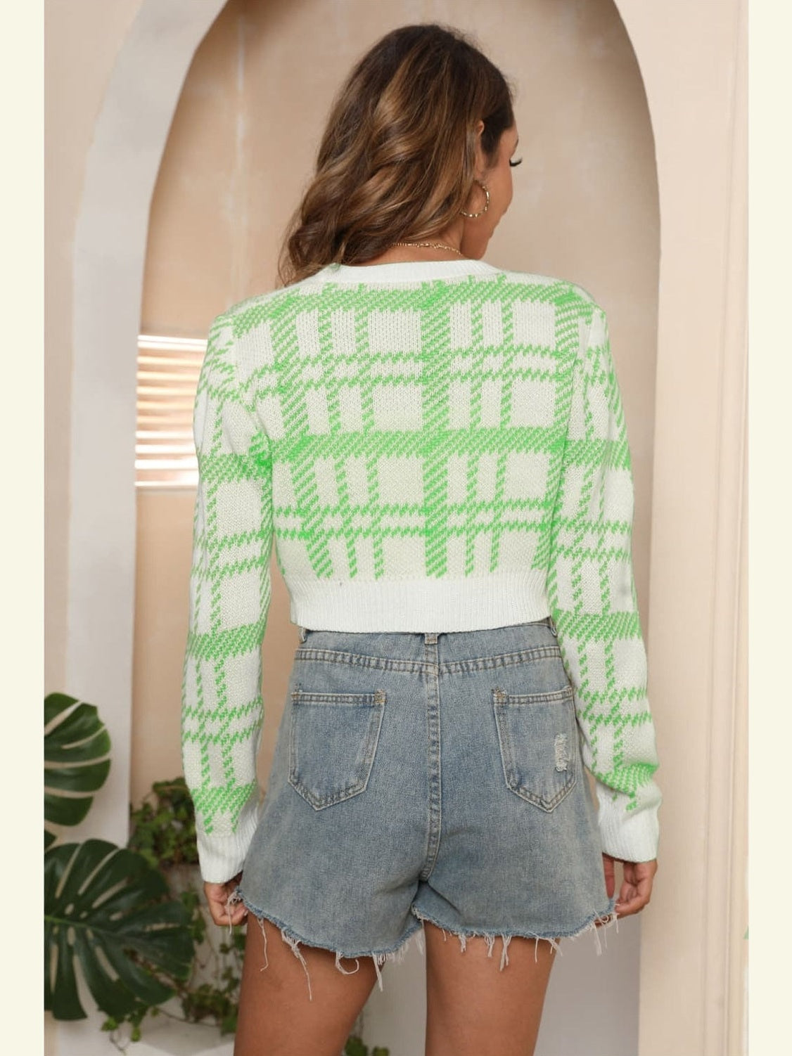 Women V-Neck Cropped Button-Up Cardigan