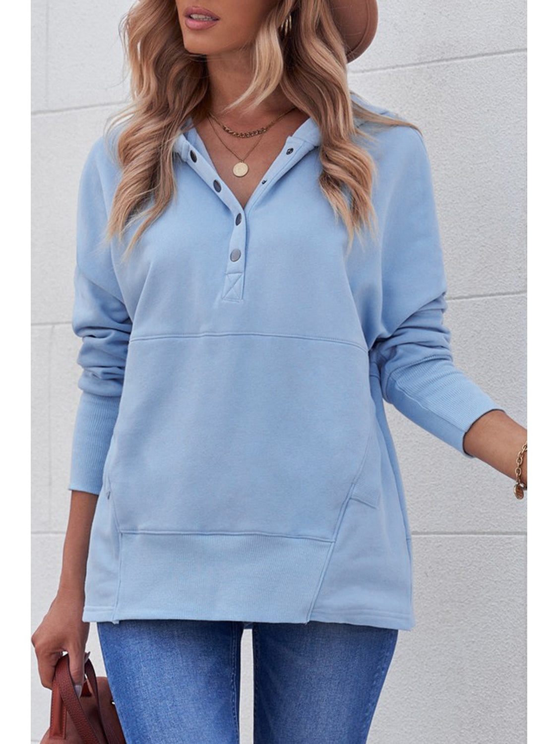 NicholesGifts Women Quarter-Snap Dropped Shoulder Hoodie NicholesGifts