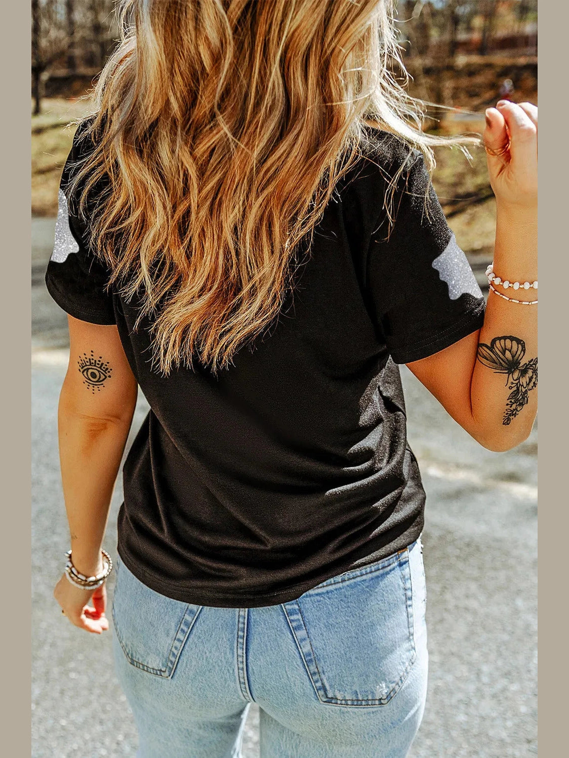 Glitter Ghost Round Neck Short Sleeve T-Shirt nicholesgifts