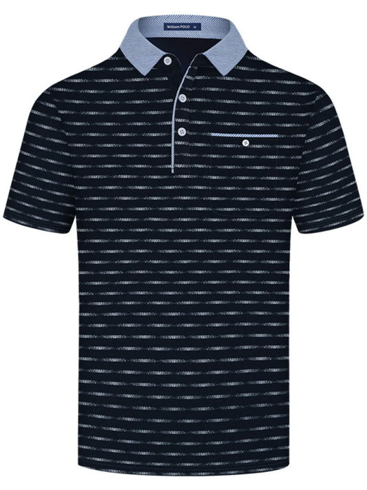 Men's Plus Size Classic Striped Polo Shirt with Contrast Collar NicholesGifts