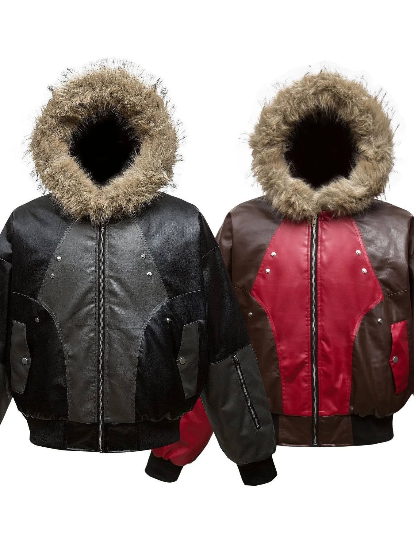 Men's Faux Fur Hooded Contrast Bomber Jacket Trendsi