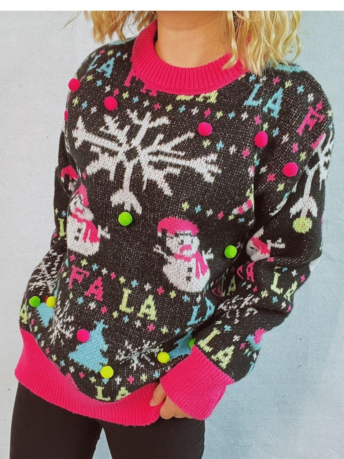 Snowman Contrast Trim Round Neck Sweater