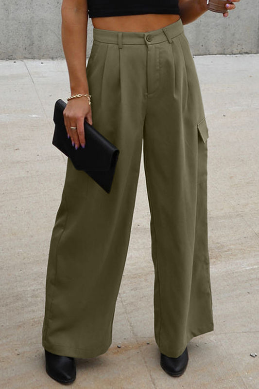 Women Ruched Wide Leg Pants with Pockets NicholesGifts