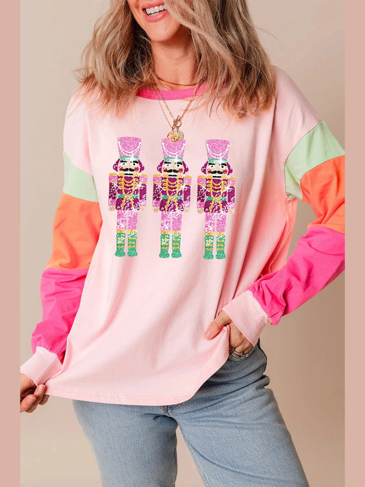 Sequin Nutcracker Round Neck Long Sleeve Top NicholesGifts