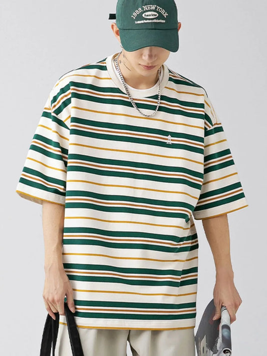 Men's Plus Size Basic style Round Neck Striped T-Shirt NicholesGifts
