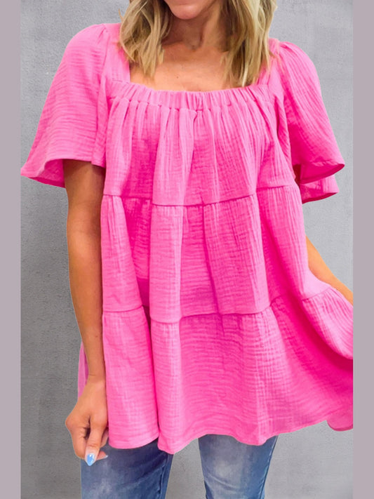 Square Neck Short Sleeve Blouse NicholesGifts