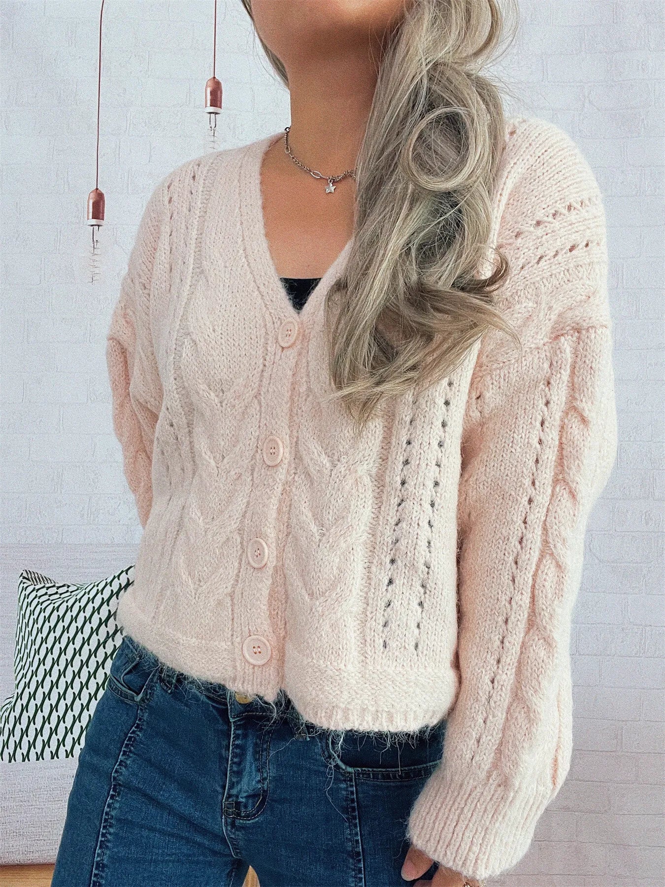Cable Knit Button-Up Cardigan