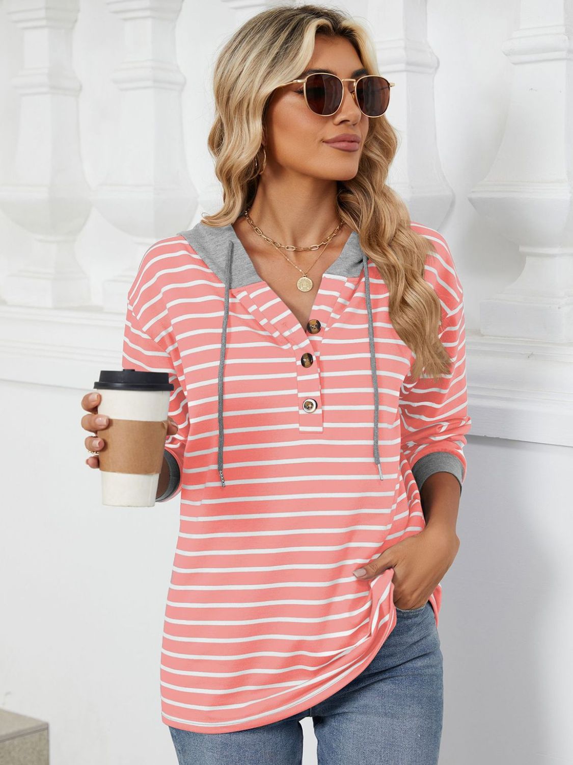 NicholesGifts Women Drawstring Striped Long Sleeve Hoodie NicholesGifts