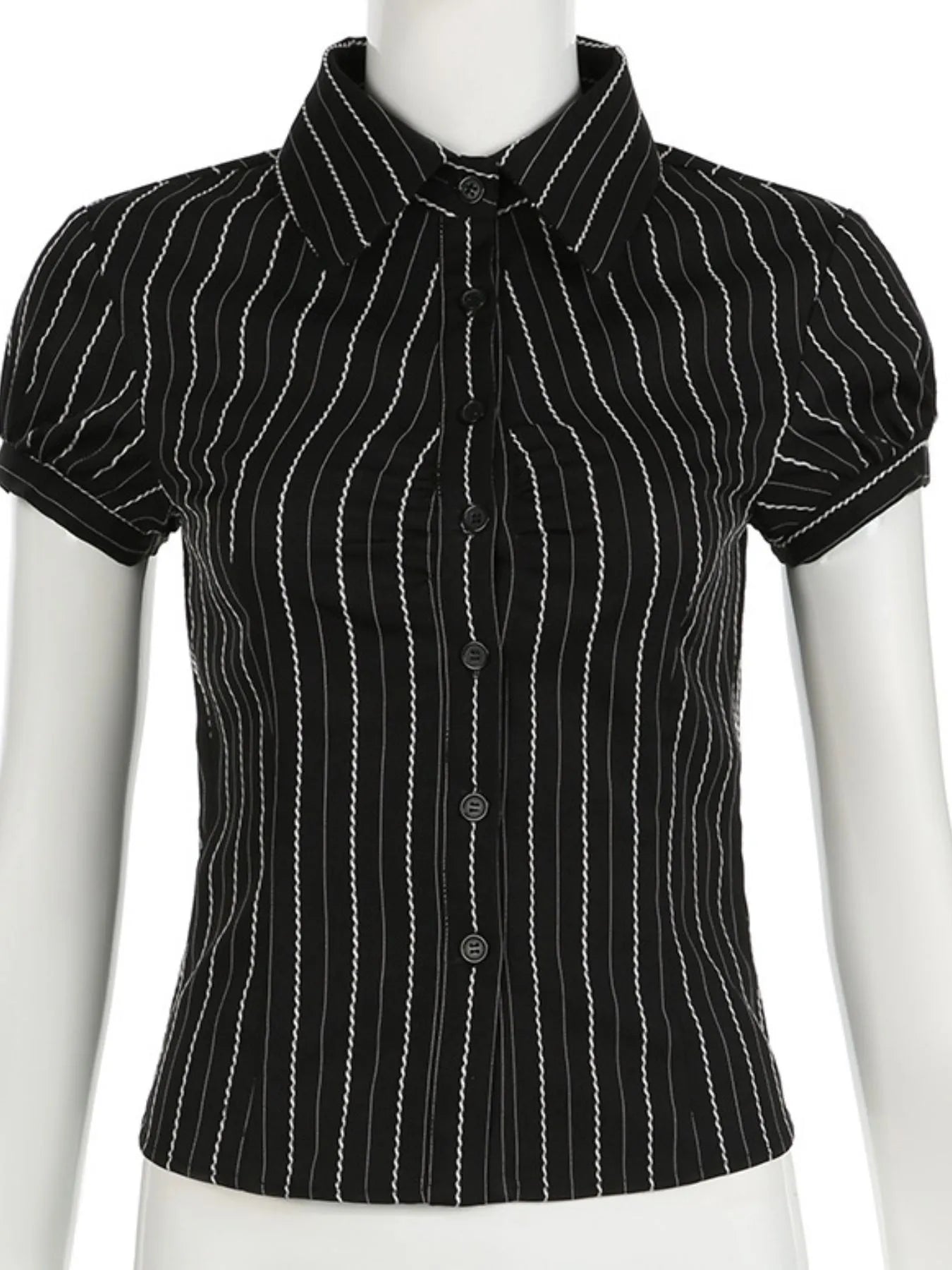 Striped Button-Down Collared Neck Shirt Trendsi