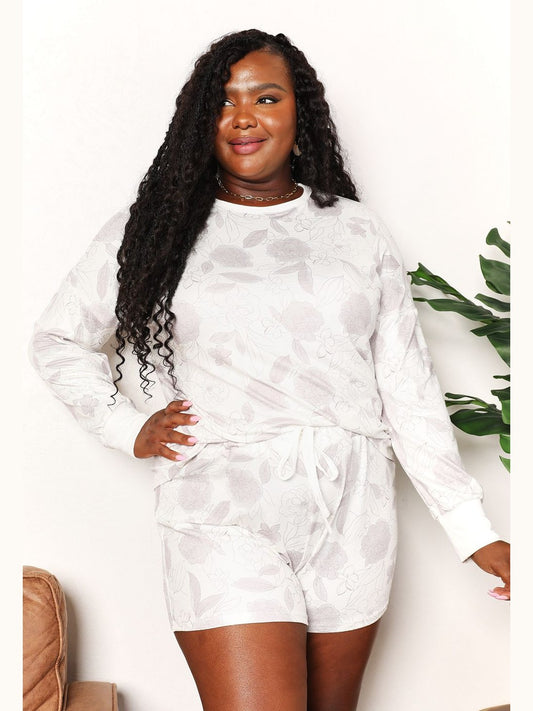 Double Take Floral Long Sleeve Top and Shorts Loungewear Set NicholesGifts