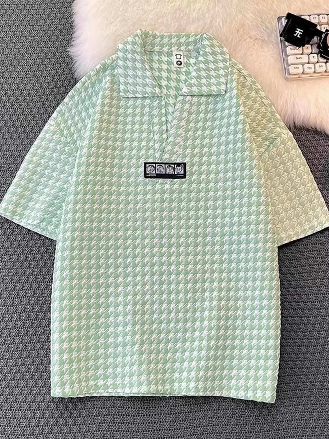 Men's Plus Size Houndstooth Pattern Short Sleeve Polo Shirt NicholesGifts