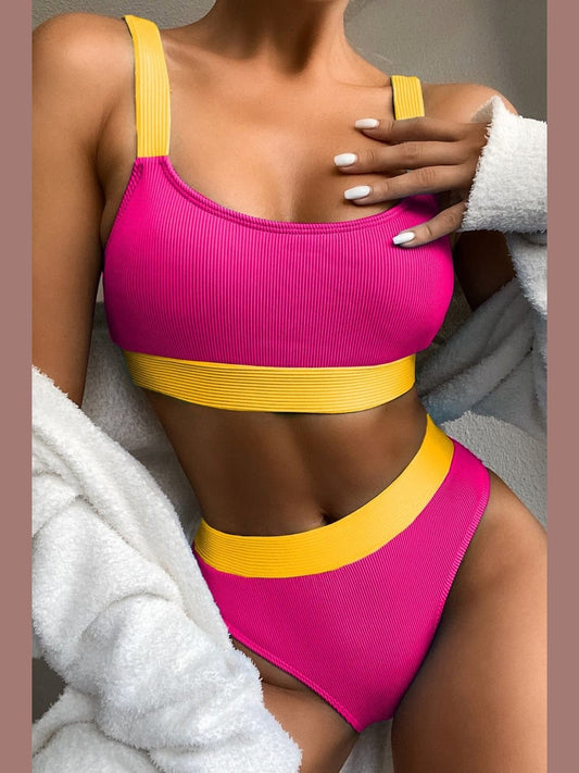 Women Color Block Scoop Neck Bikini Set NicholesGifts
