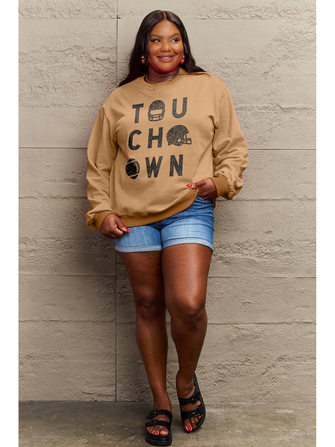 Women Simply Love Full Size Touchdown Long Sleeve Sweatshirt NicholesGifts