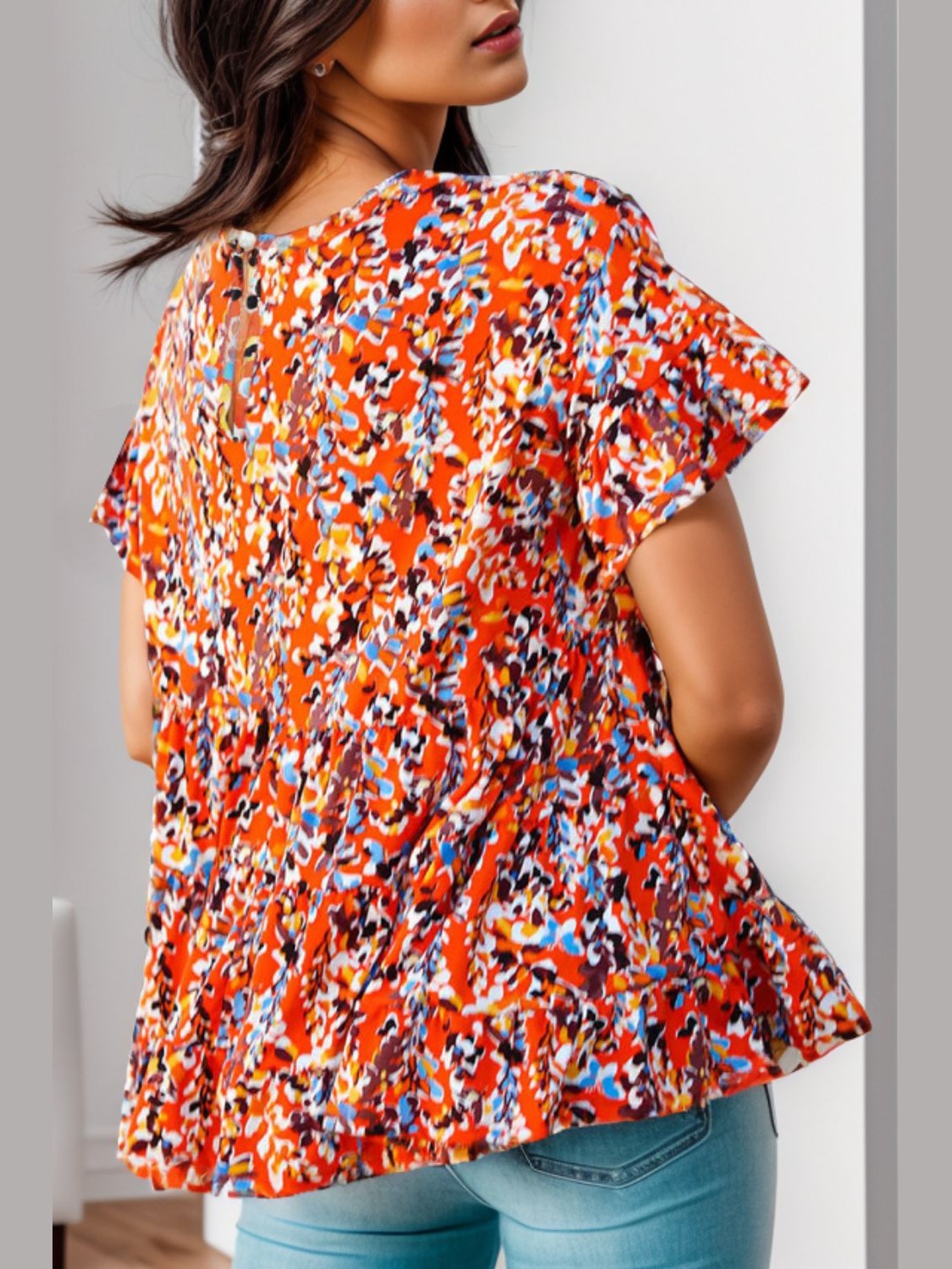Plus Size Floral Round Neck Tiered Blouse NicholesGifts
