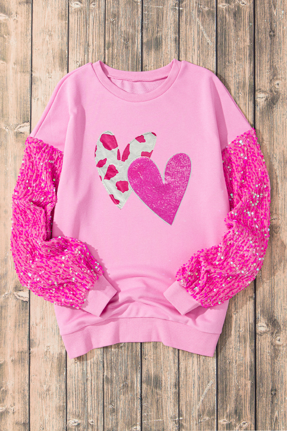 Women Valentine’s Day Sequin Heart Long Sleeve Sweatshirt NicholesGifts
