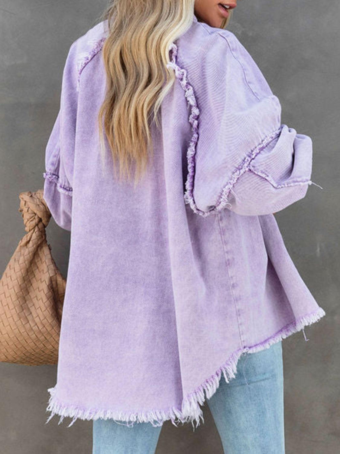 Button Down Raw Hem Denim Jacket nicholesgifts