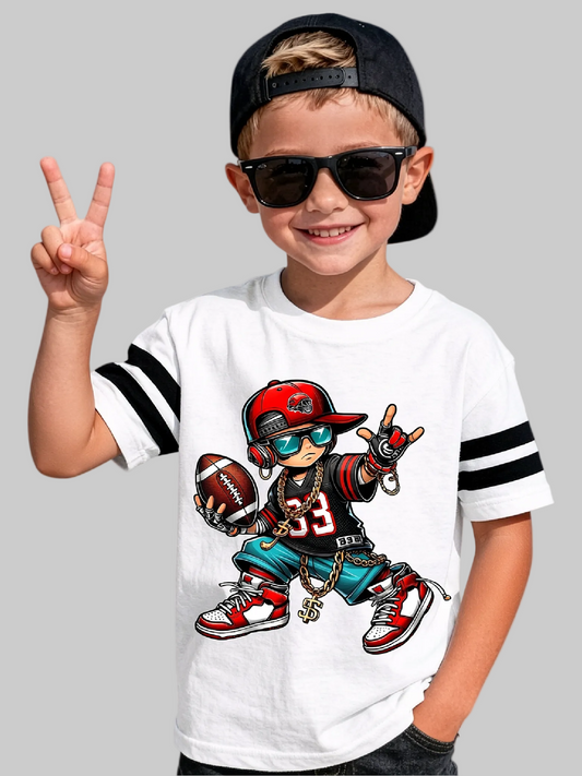 Boys Red Hat and Football Short Sleeve White Football Tee Shirt nicholesgifts