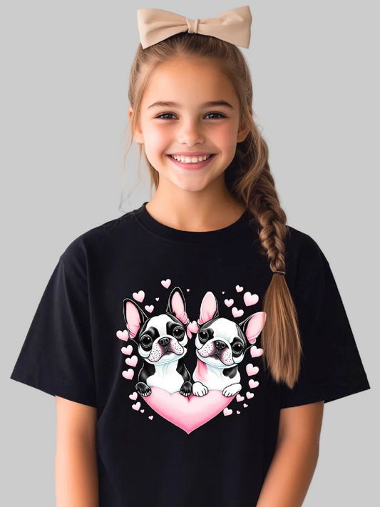 Girls Pugs and Hearts Short Sleeve T-Shirt nicholesgifts