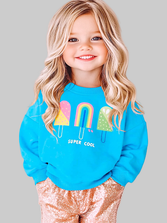 Girls and Toddler Girls Ice Cream Graphic Round Neck Sweatshirt NicholesGifts