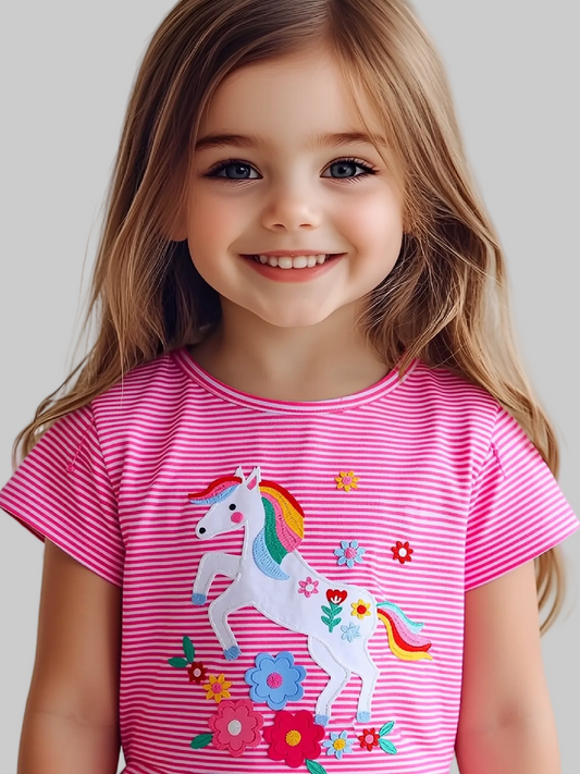 Toddler Girls Unicorn Ruffle Sleeve Striped T-Shirt