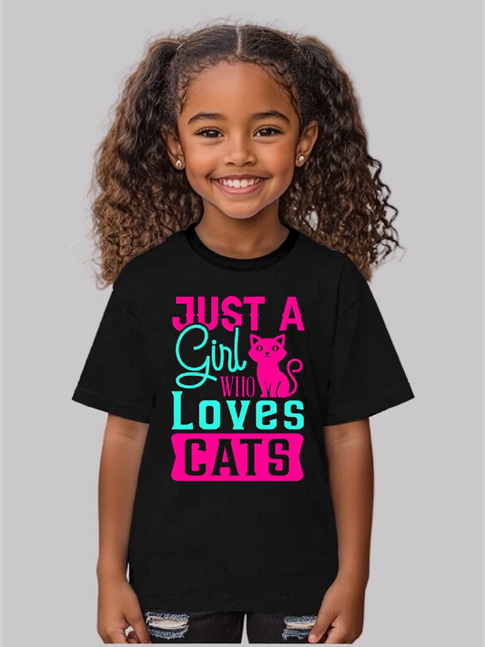 Girls Just A Girl Who Love Cats Short Sleeve Summer T-Shirt NicholesGifts