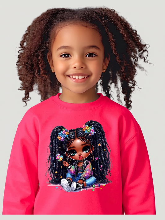 African American Toddler Girls Lollipop Girl Long Sleeve Crewneck Sweatshirt