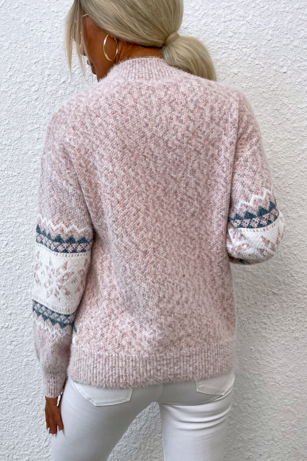 NicholesGifts Women Snowflake Pattern Mock Neck Sweater NicholesGifts