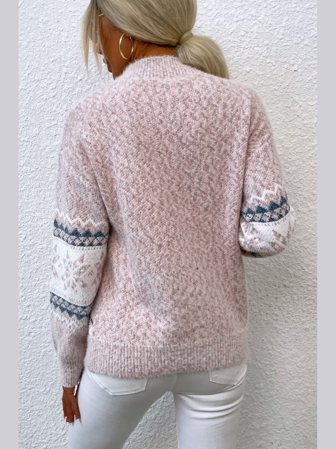 NicholesGifts Women Snowflake Pattern Mock Neck Sweater NicholesGifts