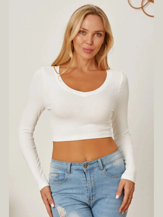 Round Neck Long Sleeve Cropped T-Shirt NicholesGifts