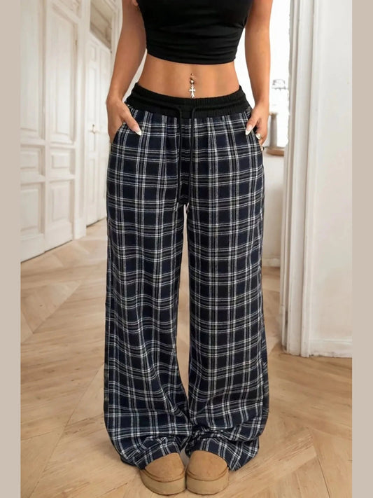 Plaid Wide Leg Pants Trendsi