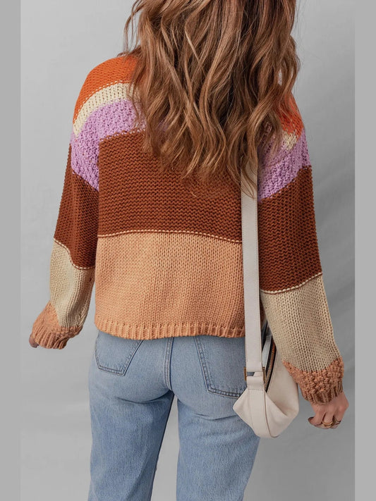 Colorblock Striped Round Neck Sweater nicholesgifts
