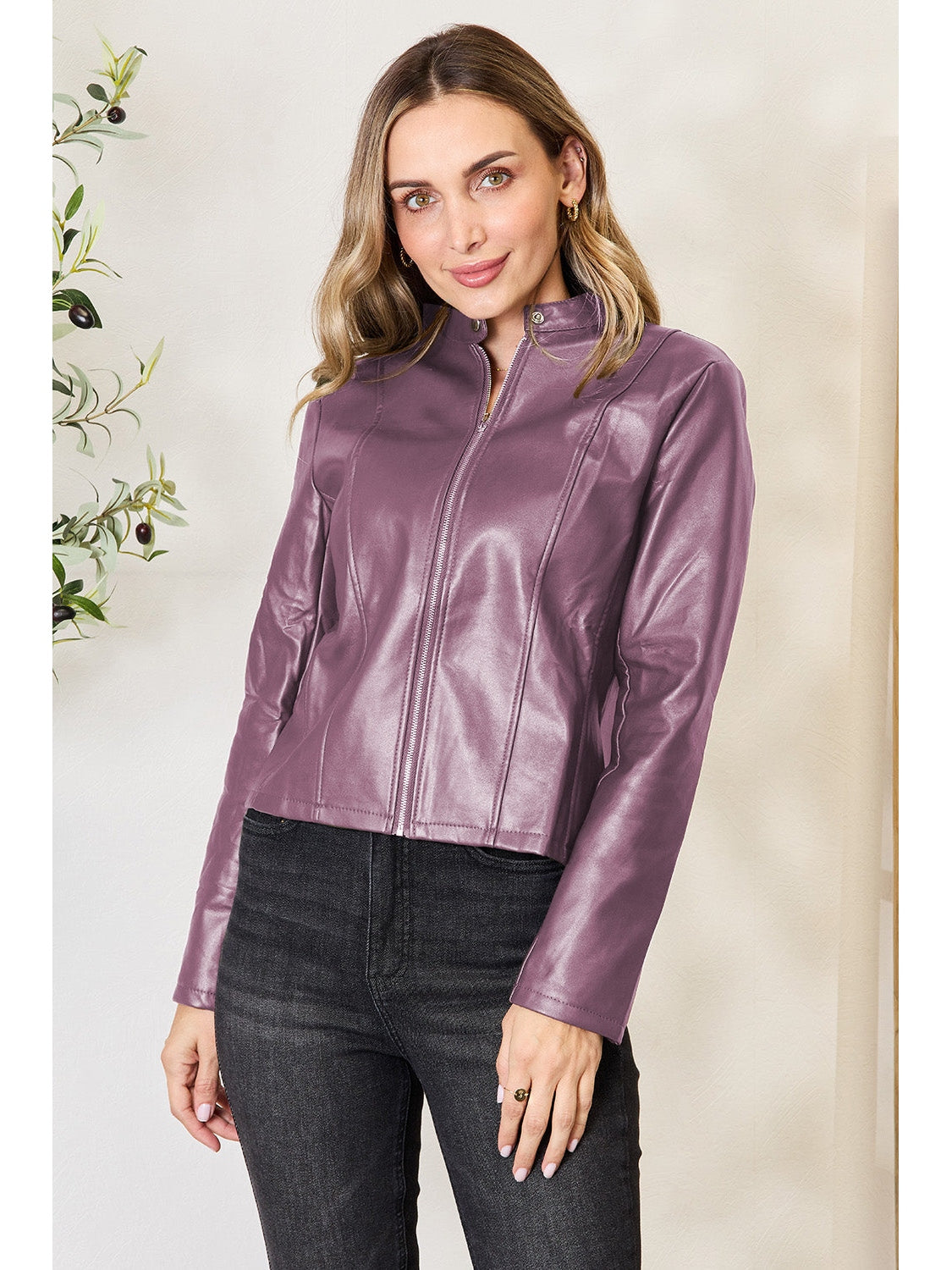 NicholesGifts Women Mock Neck Zip Up Jacket NicholesGifts