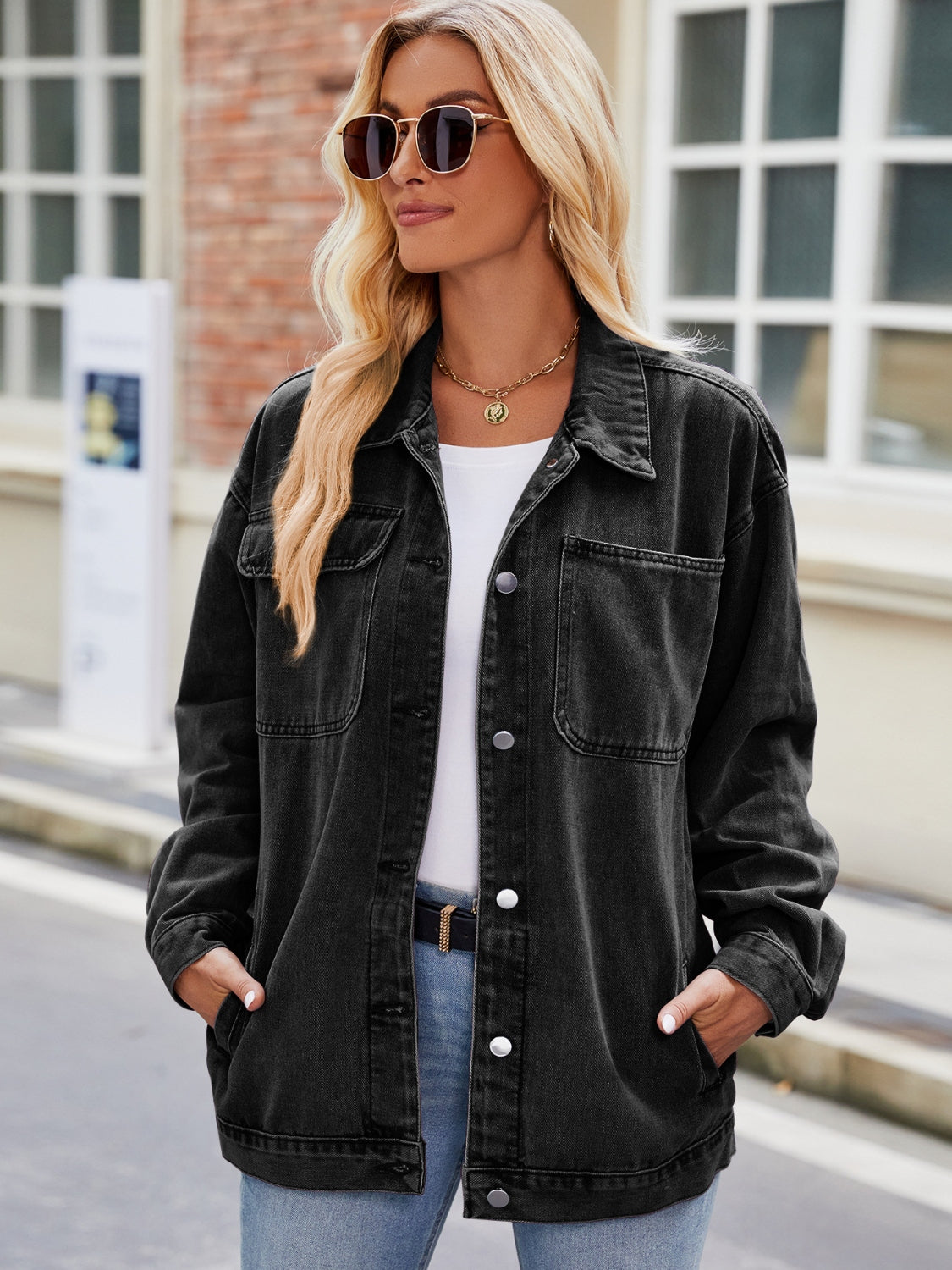 NicholesGifts Women Button Up Denim Jacket with Pockets NicholesGifts