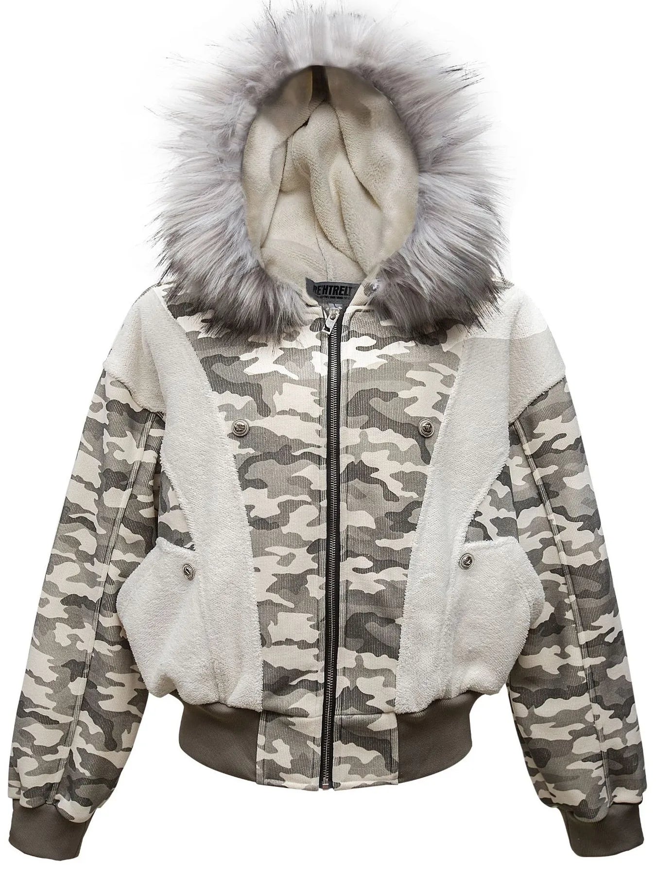 Men's Camouflage Faux Fur Hood Jacket Trendsi