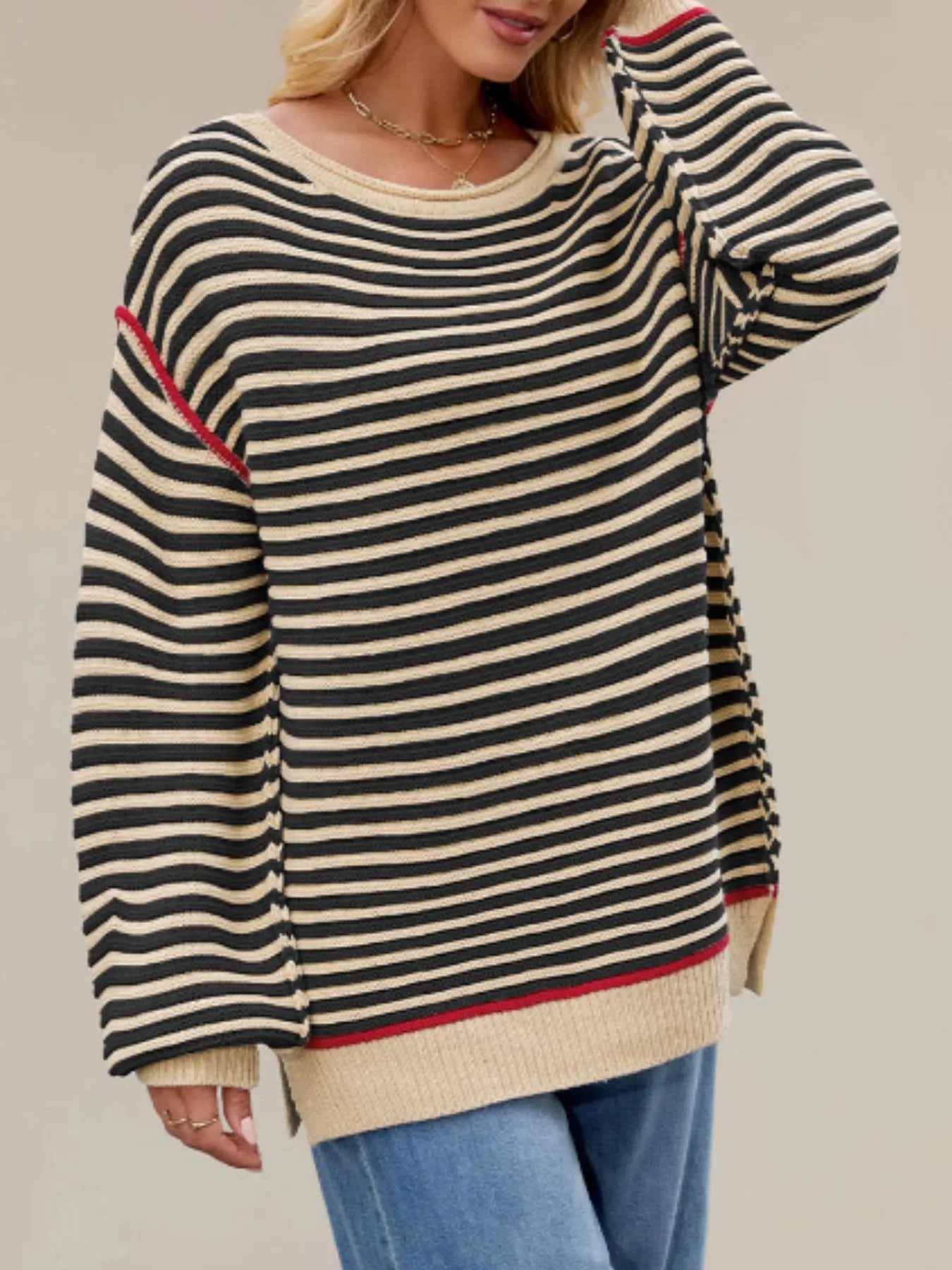 Slit Striped Oversized Sweater