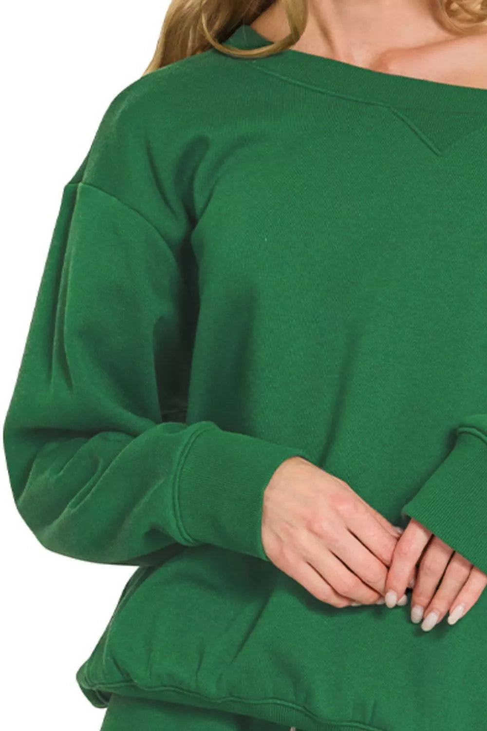 Zenana Fleece Boat Neck Sweatshirt and Shorts Set Trendsi