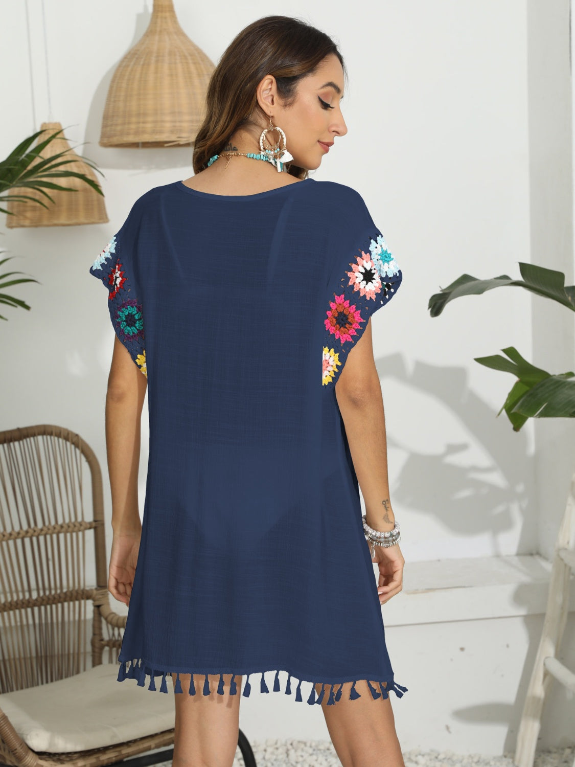 Tassel Boat Neck Flutter Sleeve Cover Up NicholesGifts