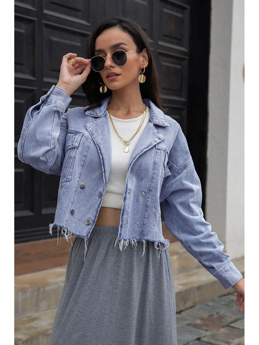 NicholesGifts Women Lapel Collar Long Sleeve Denim Jacket NicholesGifts