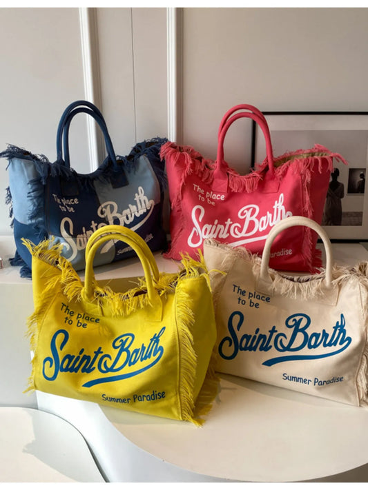 Fringe Letter Canvas Tote Bag